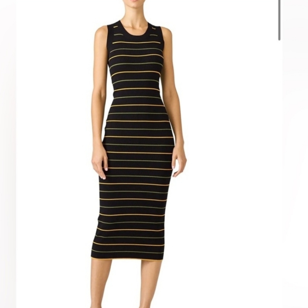 A.L.C. Black Midi Dress with Stripes